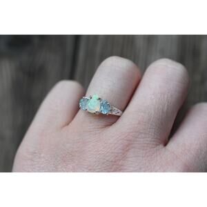 Aquamarine and opal engagement ring sterling silver size 3 4 5 6 7 8 9 10 11 12
